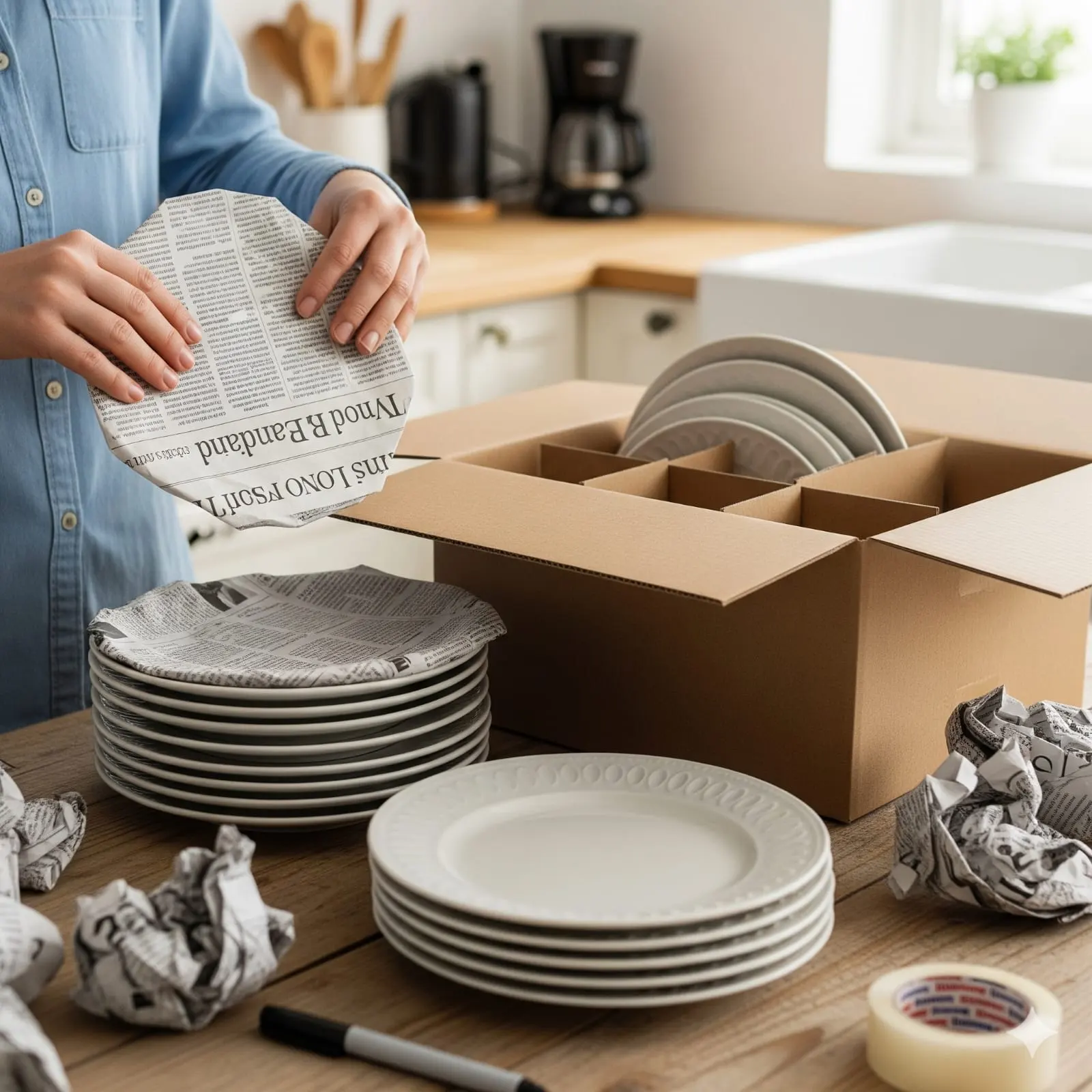 Rolo de papel jornal usado como preenchimento sustentável dentro de uma caixa de papelão da NS Embalagens.